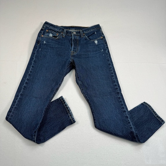 Levi's Pants - Levis 501 Straight Leg Jeans Size 29X28 Dark Wash Denim Button Fly Distressed
